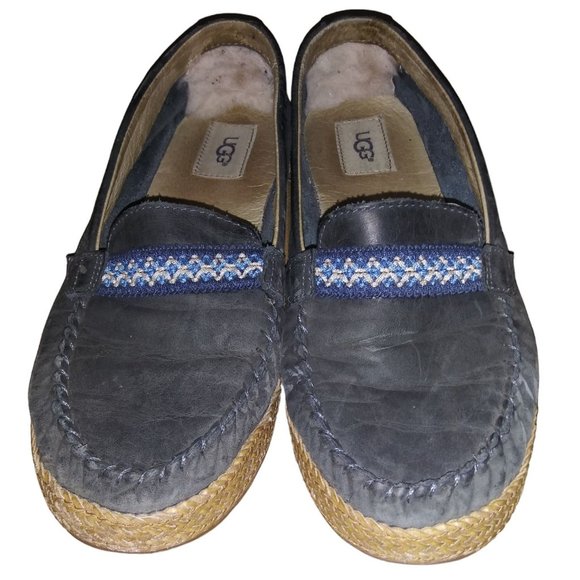 UGGS Kalee Moccasin Grey/Gray Leather Slip On Flat Shoe Size 8.5 Australian Shoe - Picture 1 of 11